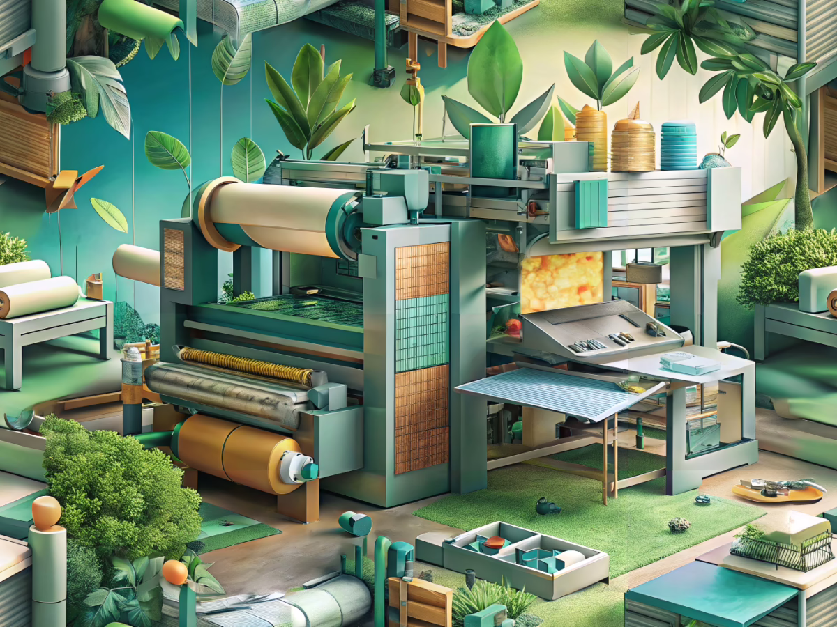 Eco-friendly printing setup with sustainable materials and modern green printing equipment