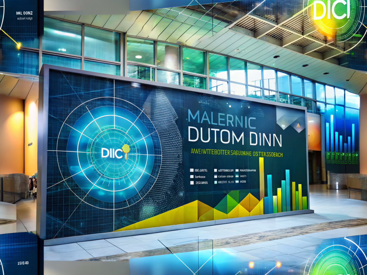 Modern custom signage with integrated digital data visualizations set in a Michigan local business environment