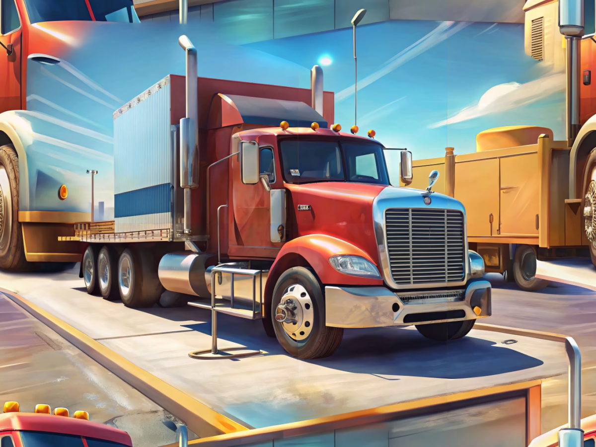 Modern semi-truck with accessible ramp and ADA signage elements, representing inclusivity in the trucking industry