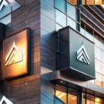 Modern building facade showcasing premium glossy signage and standard matte signage side by side, highlighting quality and cost differences.