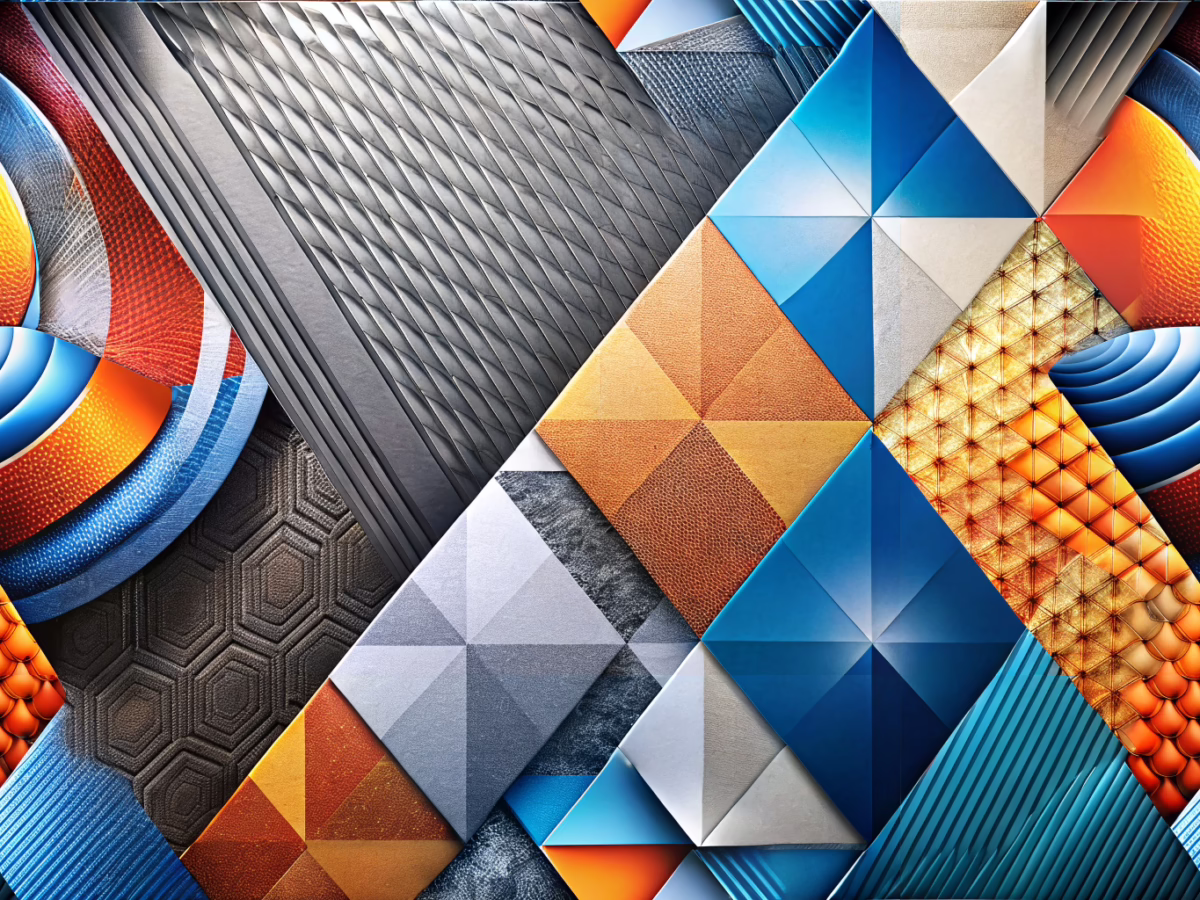 Modern print design showcasing contrasting visuals of vector shapes and textured raster images