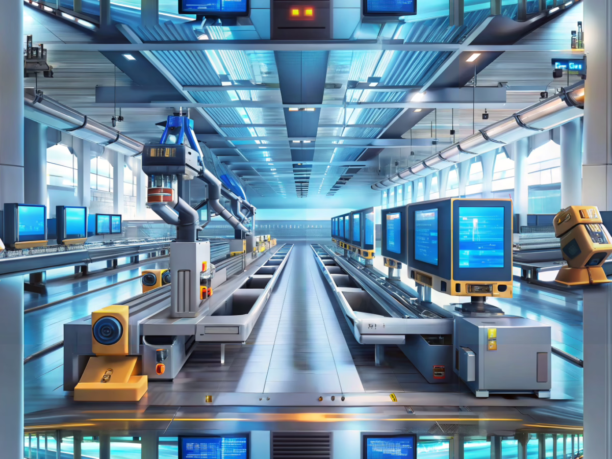 Advanced manufacturing facility showcasing AI-driven efficiency reducing material waste in print and sign production