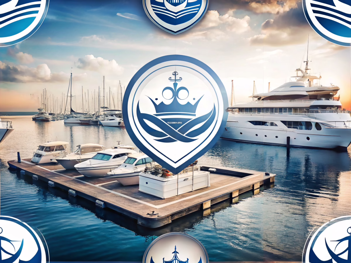 Luxurious yacht club with elegant custom signage and nautical design elements
