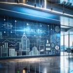 Modern business signage design featuring architectural blueprints, drafting elements, and a sleek business sign on an urban building facade to symbolize strategic ROI maximization