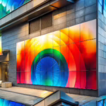 Realistic business sign with vibrant red, blue, green, and yellow colors combined with abstract data patterns representing color psychology and customer behavior insights.