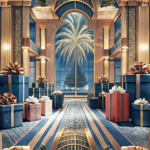 Luxurious hotel lobby with elegant custom gift packaging enhancing brand perception.