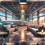 Exclusive jet club interior with dynamic design elements evoking urgency and limited-time offers for luxury experiences.