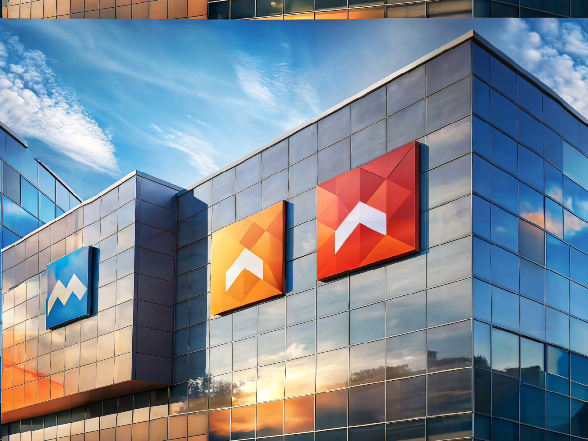 Outdoor signs on a building facade showcasing the contrast between matte and glossy finishes.
