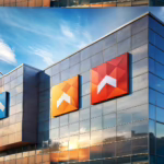 Outdoor signs on a building facade showcasing the contrast between matte and glossy finishes.
