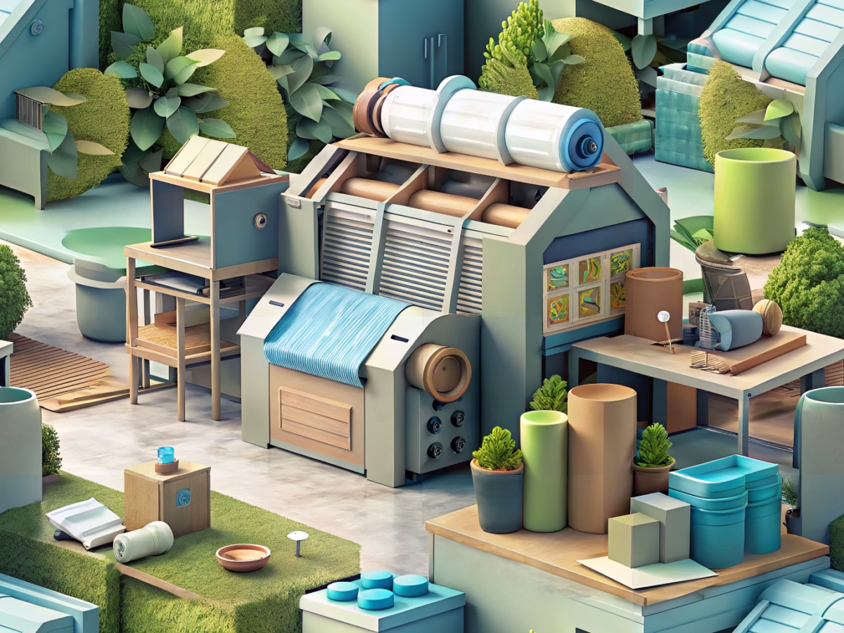 Modern commercial printing press using recycled materials for eco-friendly sustainable printing