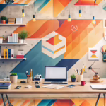 Creative workspace showcasing business logo design elements for retail branding