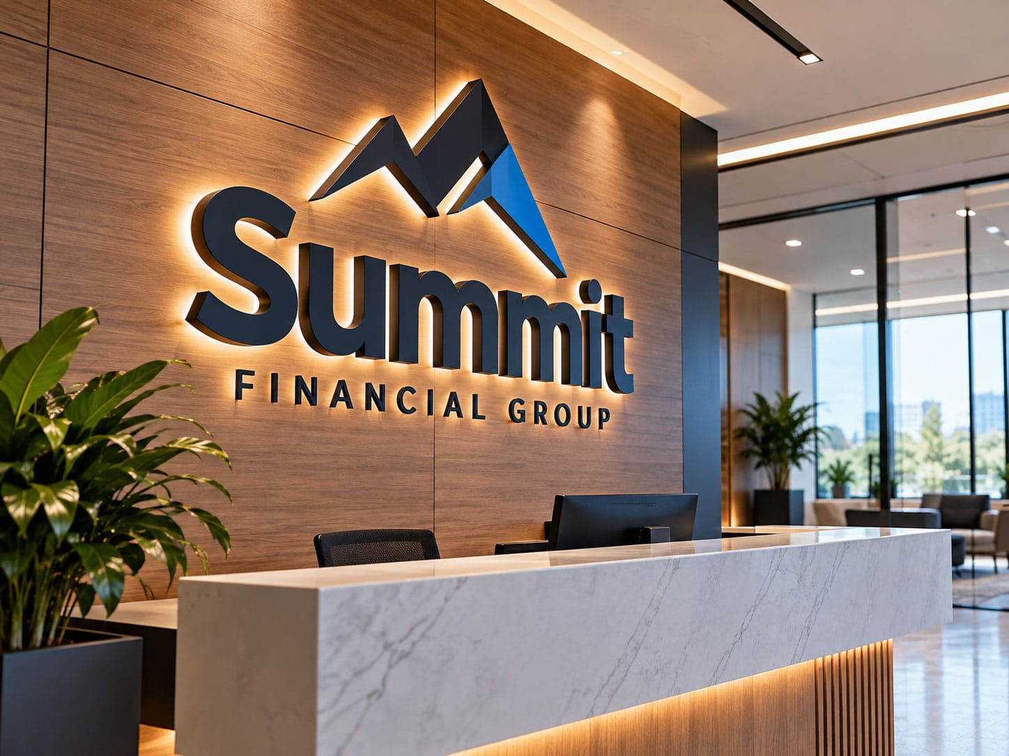 About Us 6 Dimensional logo letters on a corporate lobby accent wall